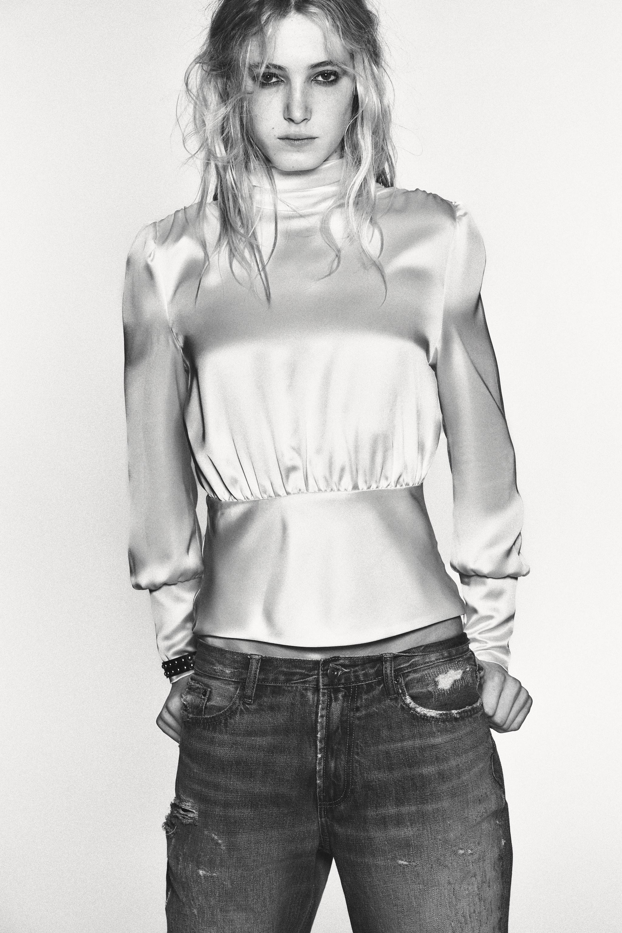 SATIN EFFECT SHIRT WITH TIED BACK